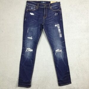 Aero Mens Jeans Skinny Blue Denim Destroyed Dark Wash Whiskering 30x32 New